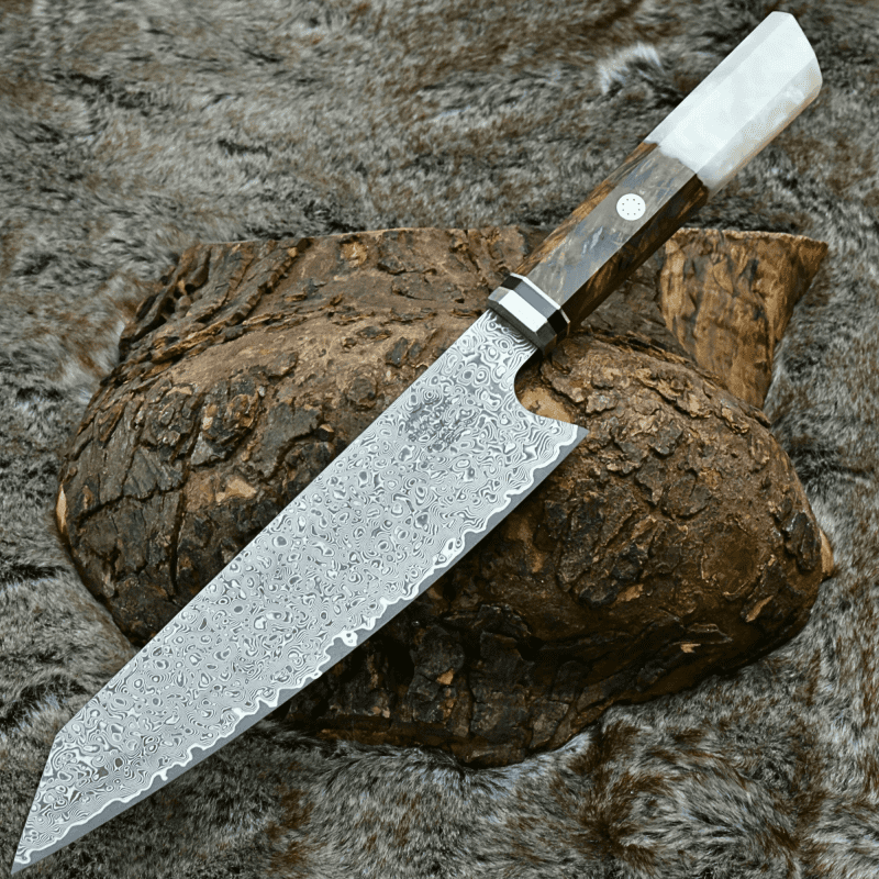 shokunin usa chef knife aurora vg10 damascus steel knife with exotic olive wood burl mother of pearl handle 41588769489109