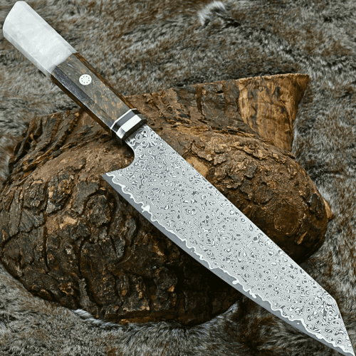 shokunin usa chef knife aurora vg10 damascus steel knife with exotic olive wood burl mother of pearl handle 41588770144469