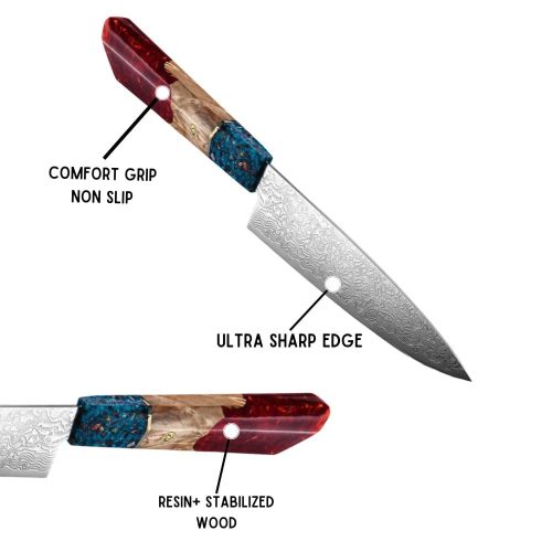 shokunin usa chef knife cascade damascus chef knife with exotic olive wood resin handle 41588768080085