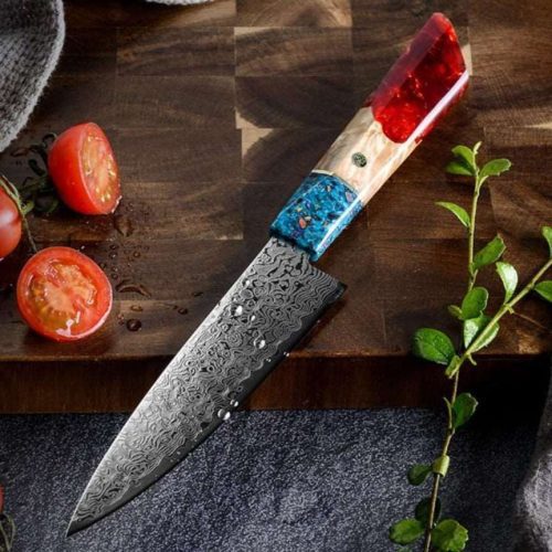 shokunin usa chef knife cascade damascus chef knife with exotic olive wood resin handle 41588769259733