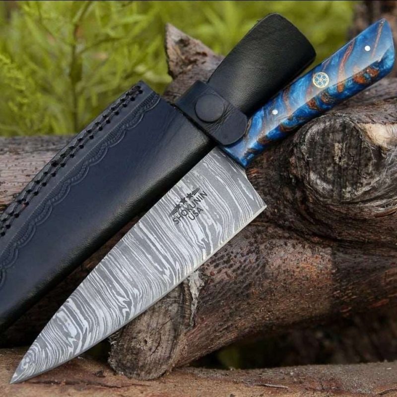 shokunin usa chef knife cinder damascus chef knife with pine cone handle 41588761755861