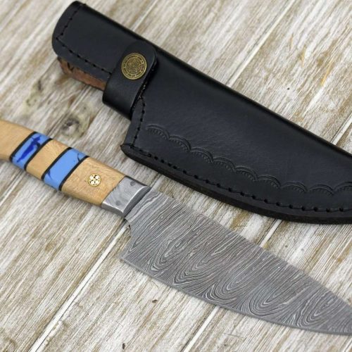 shokunin usa chef knife cobalt damascus chef knife with leopard wood and turquoise handle 41588763558101