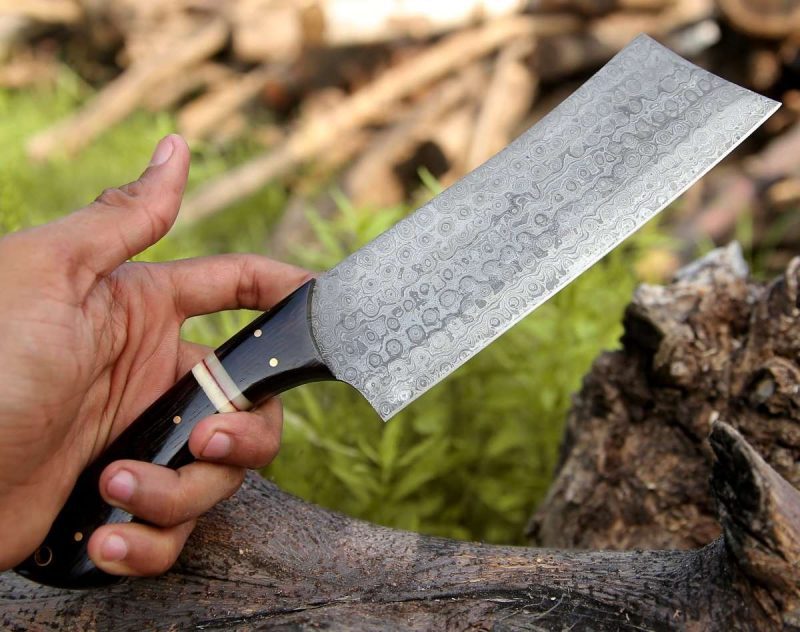 shokunin usa chef knife ember damascus cleaver knife with bone exotic wenge wood handle 41588790952149