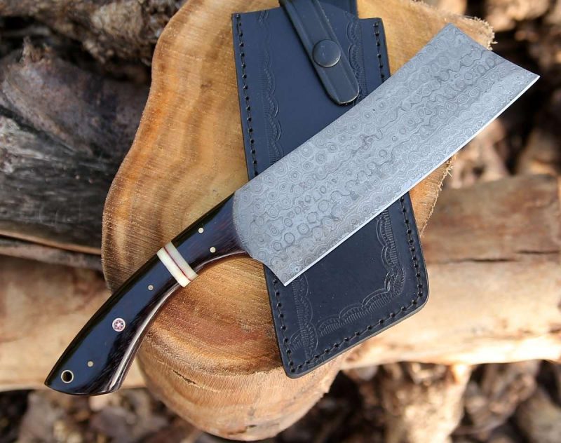 shokunin usa chef knife ember damascus cleaver knife with bone exotic wenge wood handle 41588796457173