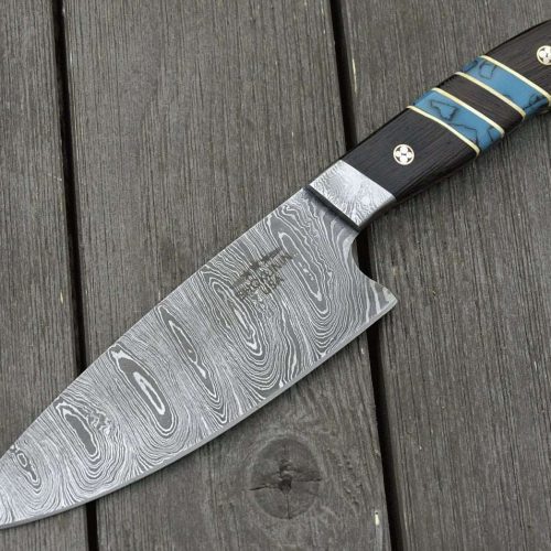 shokunin usa chef knife epicurian damascus chef knife with exotic wenge wood turquoise handle 41588785316053