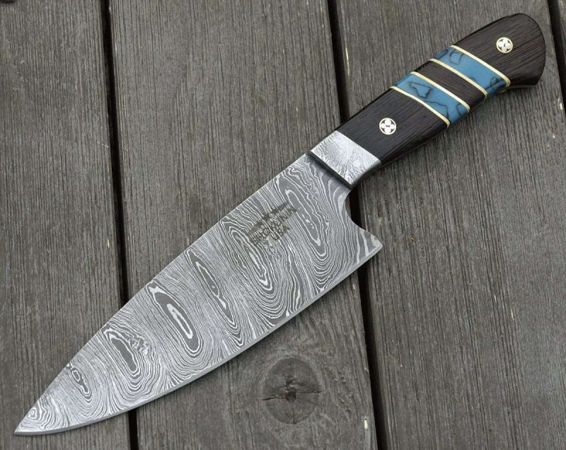 shokunin usa chef knife epicurian damascus chef knife with exotic wenge wood turquoise handle 41588785316053