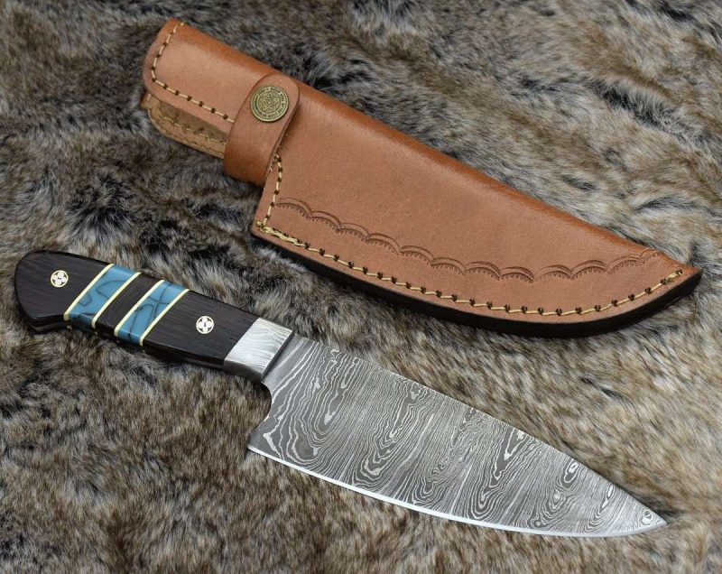 shokunin usa chef knife epicurian damascus chef knife with exotic wenge wood turquoise handle 41588785578197