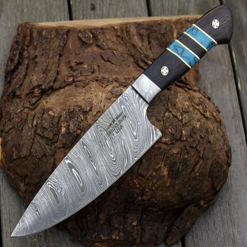 shokunin usa chef knife epicurian damascus chef knife with exotic wenge wood turquoise handle 41588786102485