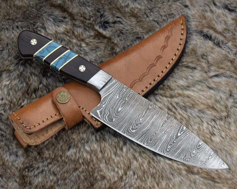 shokunin usa chef knife epicurian damascus chef knife with exotic wenge wood turquoise handle 41588786888917