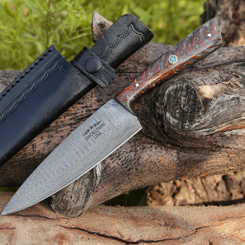 shokunin usa chef knife hyperedge damascus chef knife with pine cone handle sheath 41588782170325