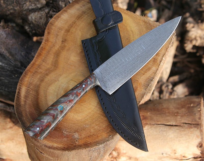 shokunin usa chef knife hyperedge damascus chef knife with pine cone handle sheath 41588782825685