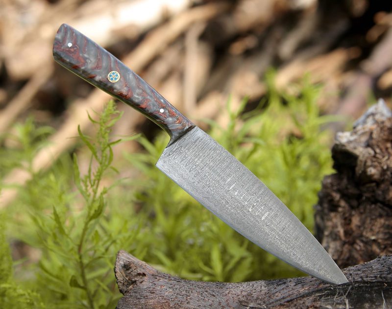 shokunin usa chef knife hyperedge damascus chef knife with pine cone handle sheath 41588783186133