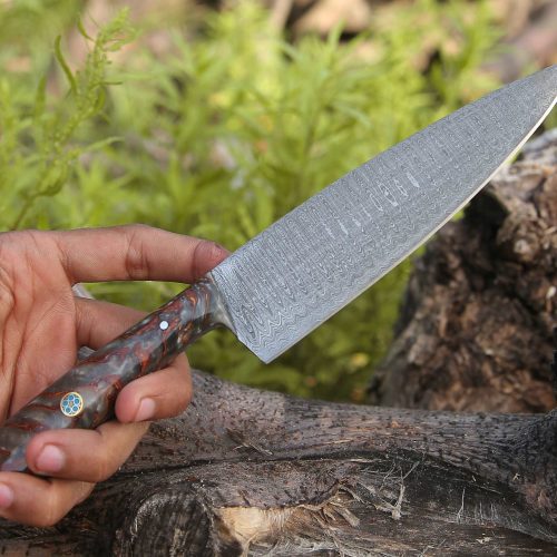 shokunin usa chef knife hyperedge damascus chef knife with pine cone handle sheath 41588783972565