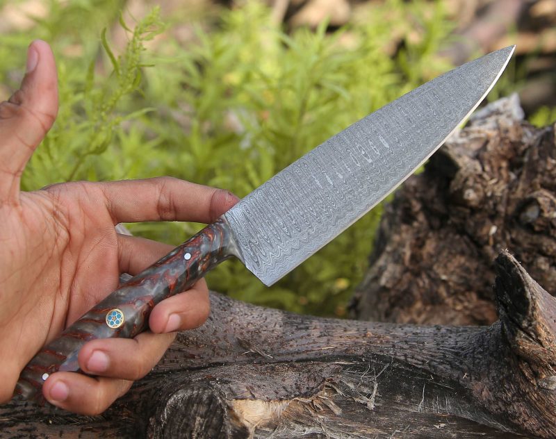 shokunin usa chef knife hyperedge damascus chef knife with pine cone handle sheath 41588783972565