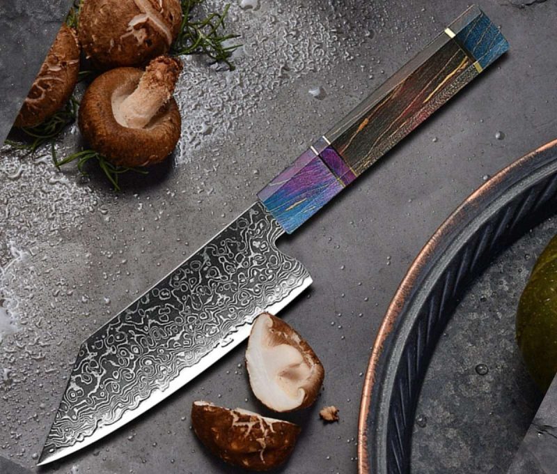 shokunin usa chef knife kodachi vg10 damascus bunka knife with rosewood burl handle 41588786856149