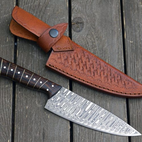 shokunin usa chef knife noble 6 damascus chef knife with exotic wenge wood handle leather sheath 41588793278677