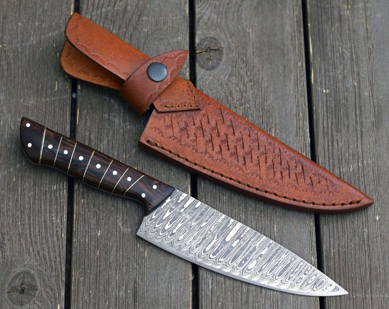 shokunin usa chef knife noble 6 damascus chef knife with exotic wenge wood handle leather sheath 41588793278677