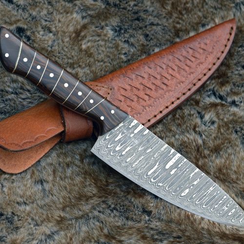 shokunin usa chef knife noble 6 damascus chef knife with exotic wenge wood handle leather sheath 41588797440213