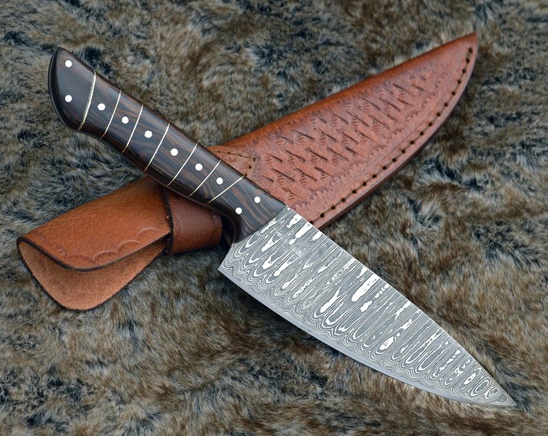 shokunin usa chef knife noble 6 damascus chef knife with exotic wenge wood handle leather sheath 41588797440213