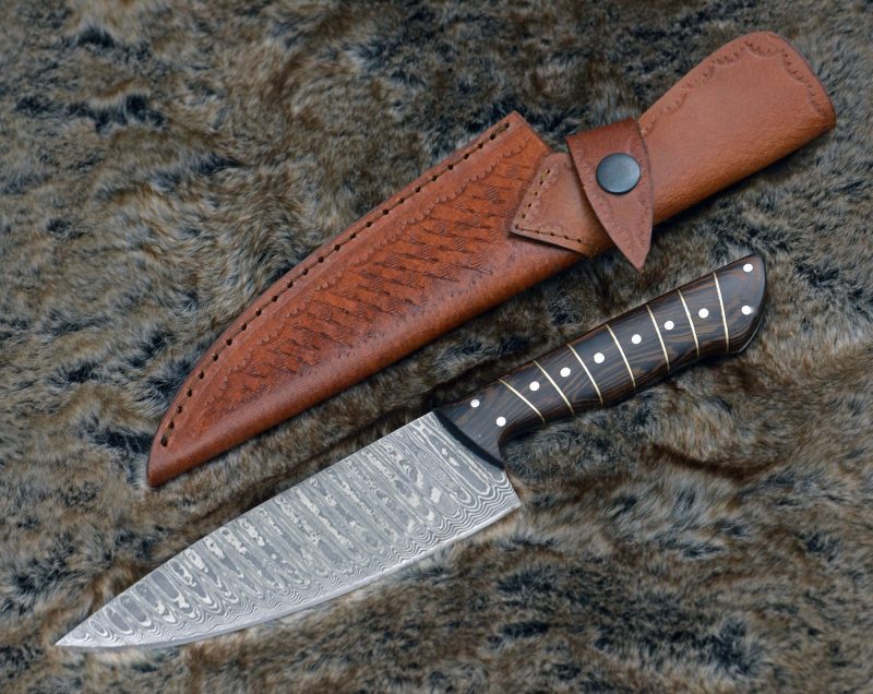 shokunin usa chef knife noble 6 damascus chef knife with exotic wenge wood handle leather sheath 41588797636821