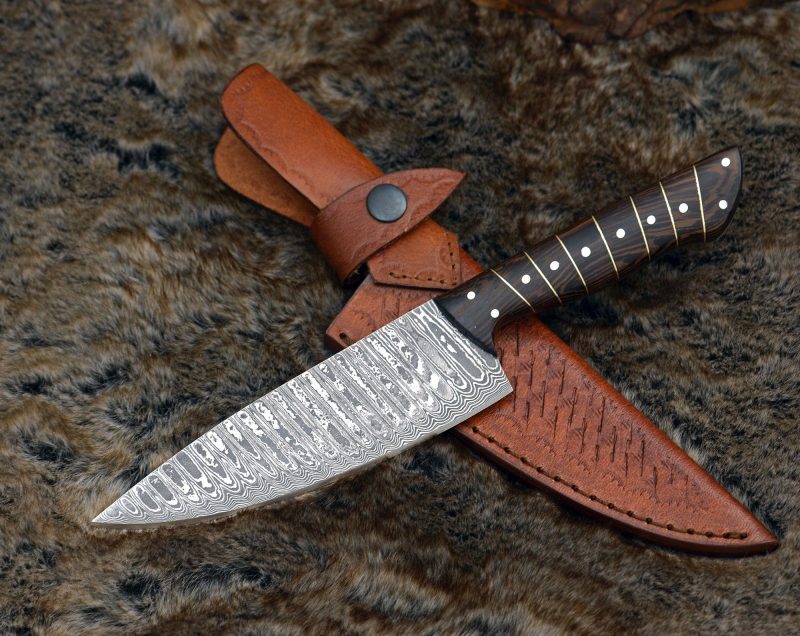 shokunin usa chef knife noble 6 damascus chef knife with exotic wenge wood handle leather sheath 41588797833429