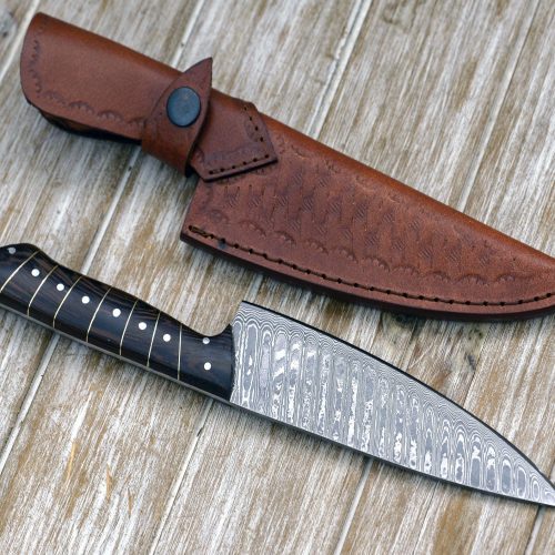 shokunin usa chef knife noble 6 damascus chef knife with exotic wenge wood handle leather sheath 41588798062805