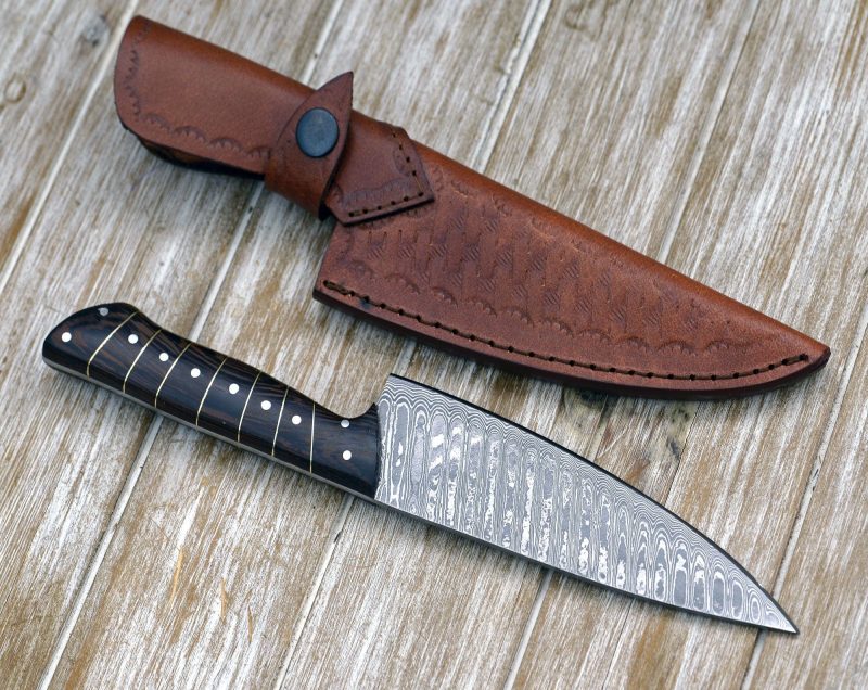 shokunin usa chef knife noble 6 damascus chef knife with exotic wenge wood handle leather sheath 41588798062805