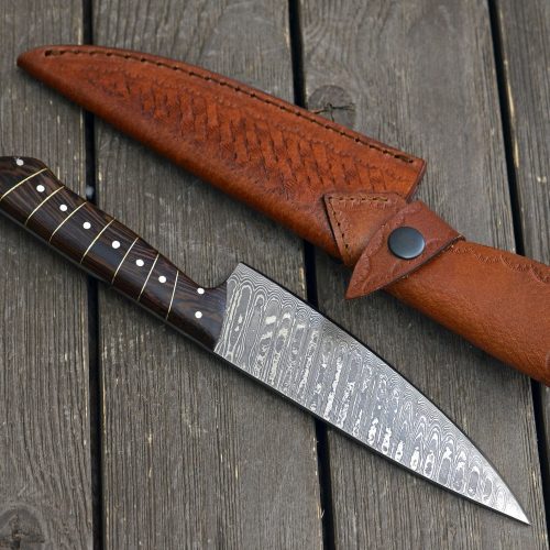 shokunin usa chef knife noble 6 damascus chef knife with exotic wenge wood handle leather sheath 41588798259413