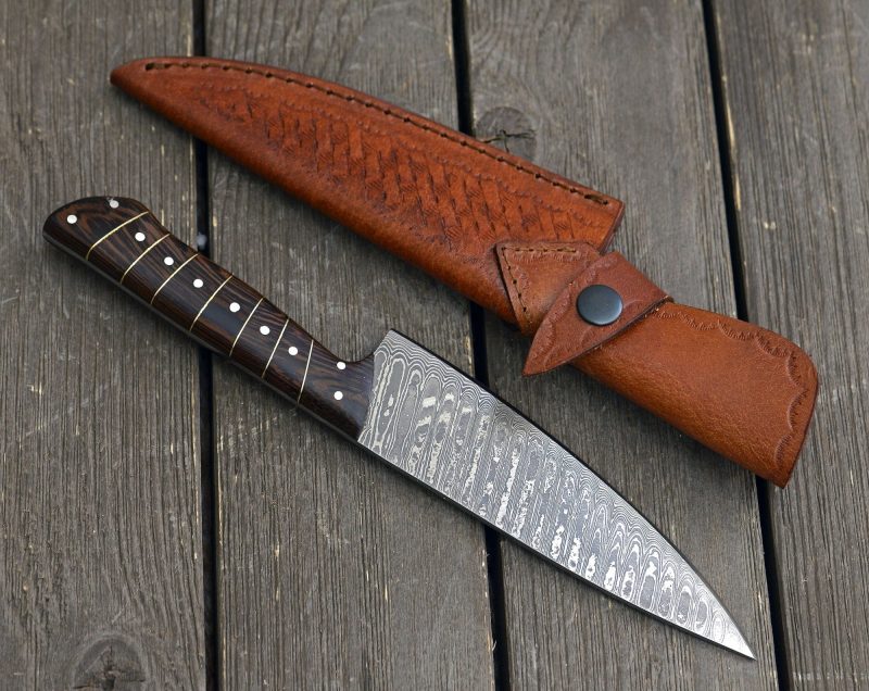 shokunin usa chef knife noble 6 damascus chef knife with exotic wenge wood handle leather sheath 41588798259413