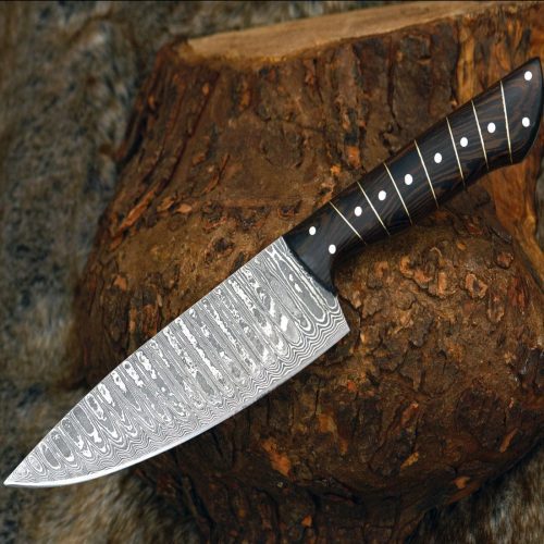 shokunin usa chef knife noble 6 damascus chef knife with exotic wenge wood handle leather sheath 41588798587093