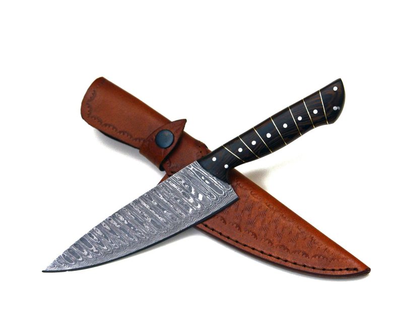 shokunin usa chef knife noble 6 damascus chef knife with exotic wenge wood handle leather sheath 41588800389333