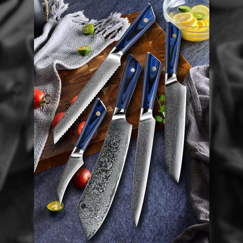 shokunin usa chef knife set azure vg10 damascus chef knife set with g10 handle and sheath 41588761526485