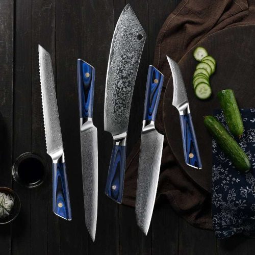 shokunin usa chef knife set azure vg10 damascus chef knife set with g10 handle and sheath 41588762018005