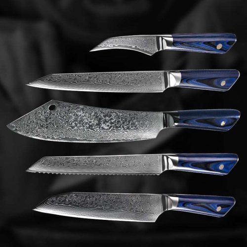 shokunin usa chef knife set azure vg10 damascus chef knife set with g10 handle and sheath 41588762312917