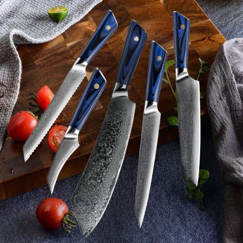 shokunin usa chef knife set azure vg10 damascus chef knife set with g10 handle and sheath 41588762869973