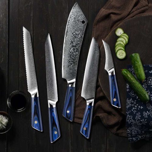 shokunin usa chef knife set azure vg10 damascus chef knife set with g10 handle and sheath 41588769652949