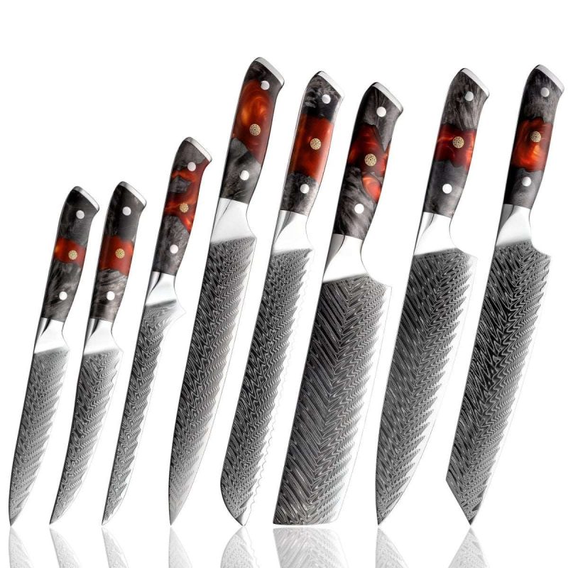 shokunin usa chef knife set complete 8 pcs set supreme vg10 8 pc professional chef knife set with stained olive wood handle sheath 41588795637973