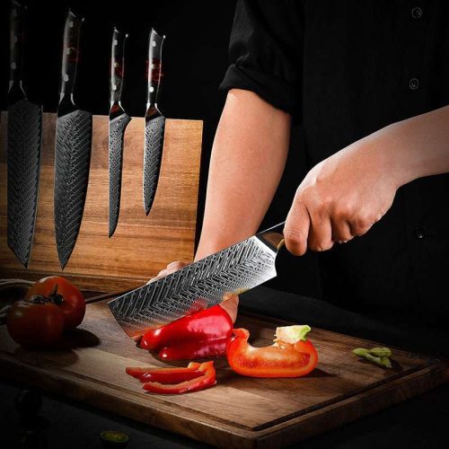 shokunin usa chef knife set complete 8 pcs set supreme vg10 8 pc professional chef knife set with stained olive wood handle sheath 41588796293333