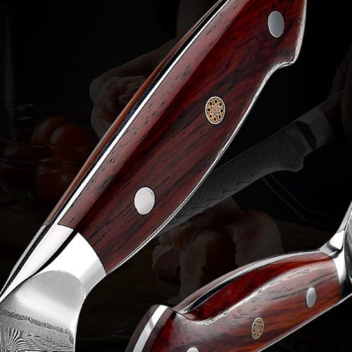 shokunin usa chef knife set crimson vg10 3 pcs damacus chef knife set with exotic sandal wood handle 41588764999893