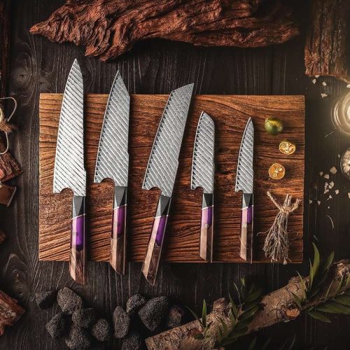 shokunin usa chef knife set elite series vg10 damascus knife set with exotic rose wood handle 41588793245909