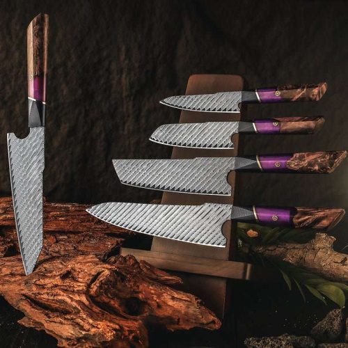 shokunin usa chef knife set elite series vg10 damascus knife set with exotic rose wood handle 41588800192725