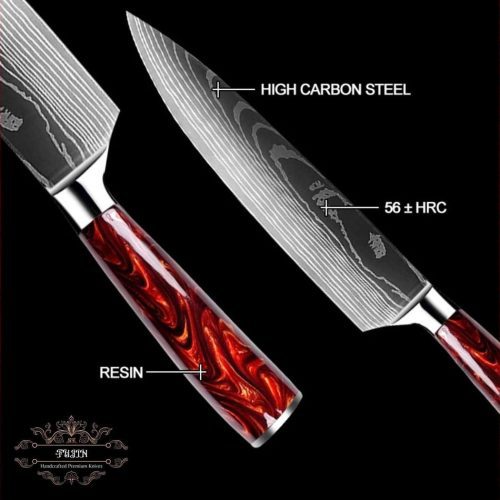 shokunin usa chef knife set fujin 10 pcs handmade chef s knife damascus pattern hc steel chef s set with sheath 41588783513813