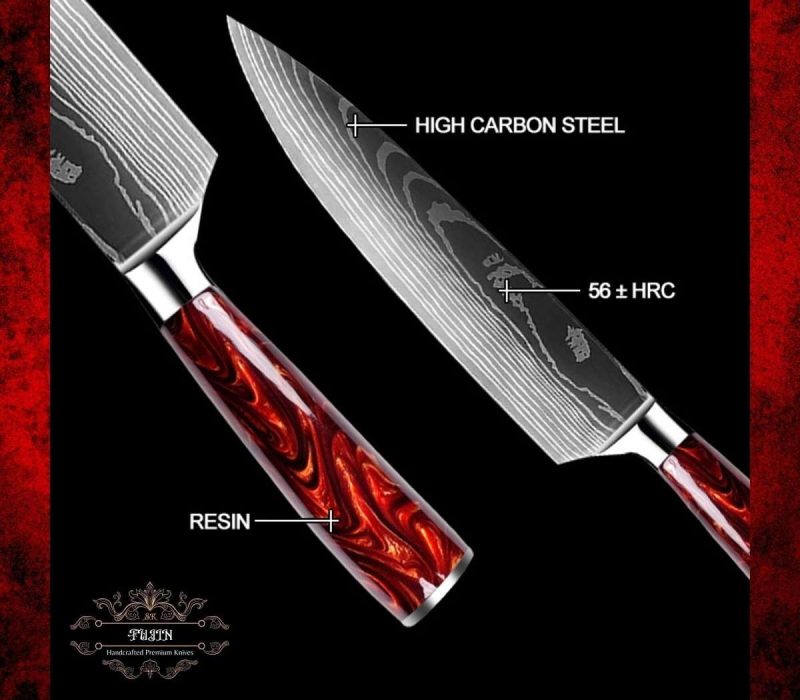 shokunin usa chef knife set fujin 10 pcs handmade chef s knife damascus pattern hc steel chef s set with sheath 41588783513813