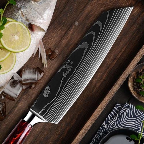 shokunin usa chef knife set fujin 10 pcs handmade chef s knife damascus pattern hc steel chef s set with sheath 41588784300245