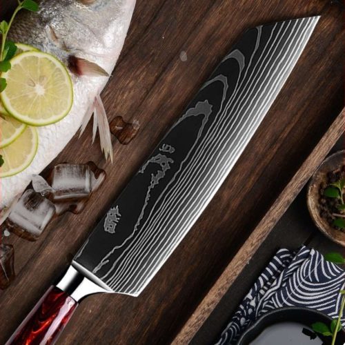 shokunin usa chef knife set fujin 10 pcs handmade chef s knife damascus pattern hc steel chef s set with sheath 41588793508053