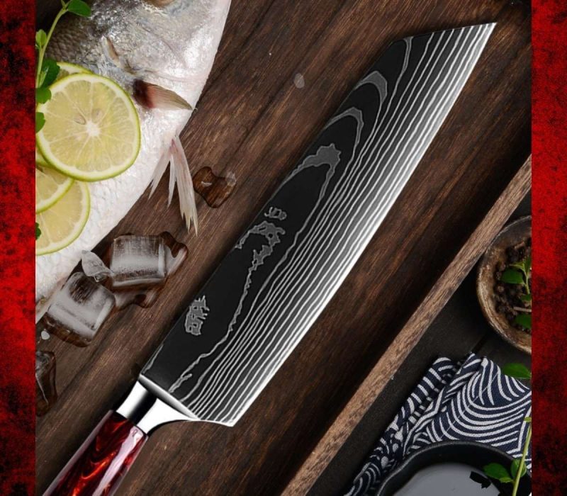 shokunin usa chef knife set fujin 10 pcs handmade chef s knife damascus pattern hc steel chef s set with sheath 41588793508053