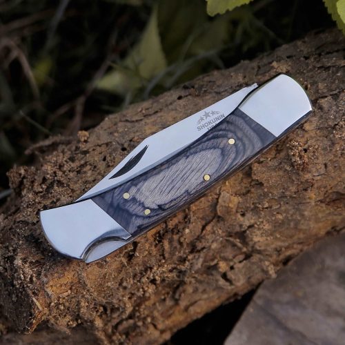 shokunin usa damascus knife buck pocket knife with diamond wood handle 41588765819093