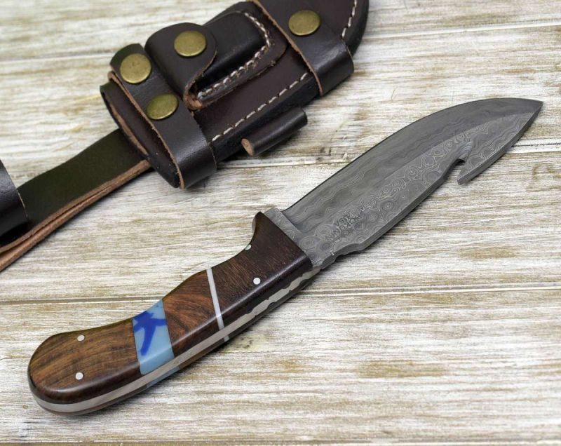 shokunin usa damascus knife captain personalized knife with exotic rosewood and turquoise handle 41588766277845