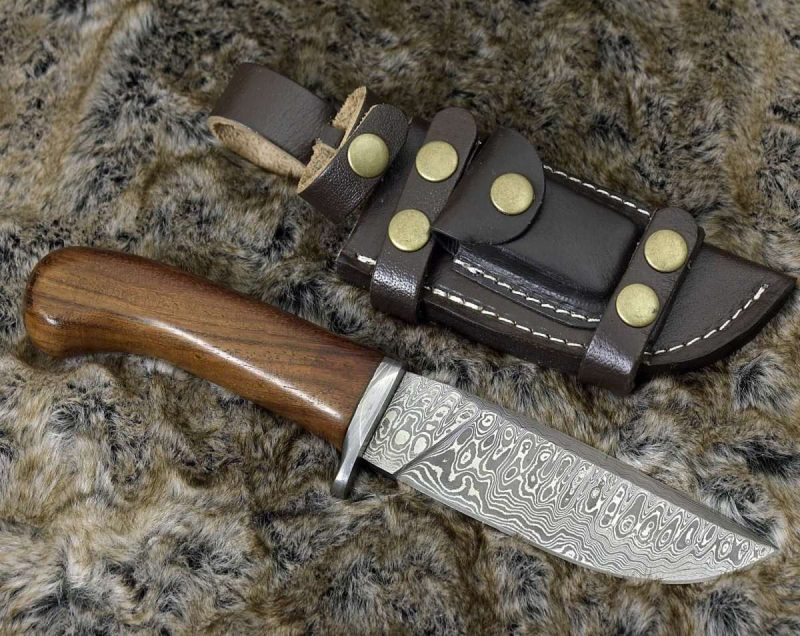 shokunin usa damascus knife clemence damascus engraved hunting knife with exotic rose wood handle sheath 41588760772821