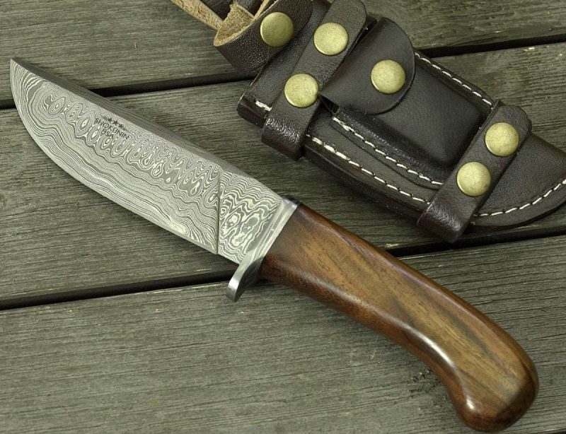 shokunin usa damascus knife clemence damascus engraved hunting knife with exotic rose wood handle sheath 41588768112853